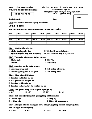 Đề kiểm tra học kỳ I môn Vật lý Lớp 7 - Năm học 2018-2019 - Trường THCS Đoàn Thị Điểm (Có đáp án)